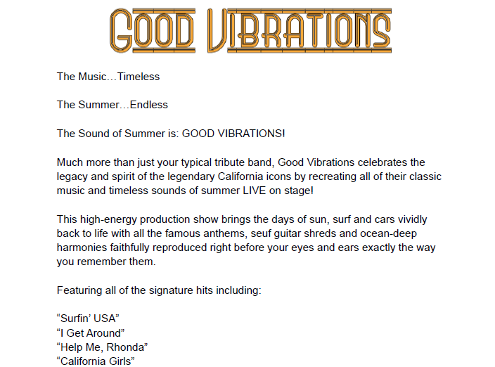 Good Vibrations Song List