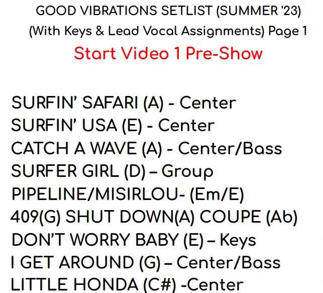 Good Vibrations Song List